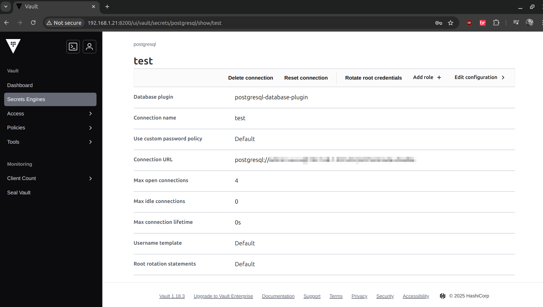 cadena conexion postgresql vault